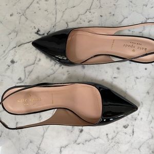 Kate Spade black patent leather kitten heel slingback pump